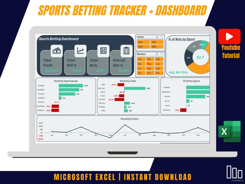 Sports Betting Tracker With Dynamic Interactive Excel Dashboard Etsy UK