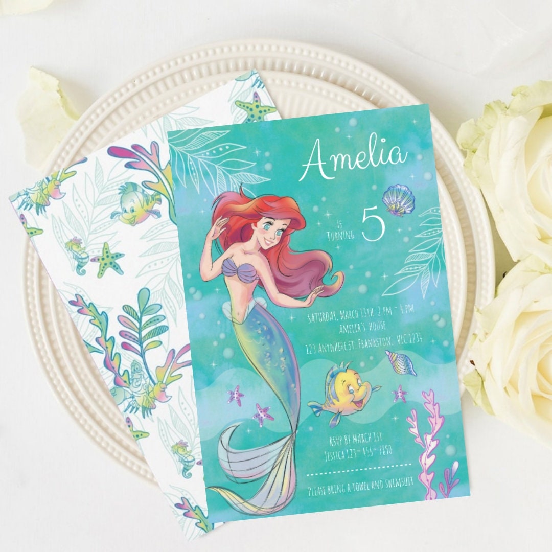 Editable Digital Princess Ariel Birthday Invitation Download Etsy