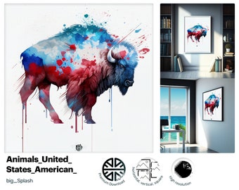 Caring Witty American Bison, Stunning Fantastic Giclée print, Beautiful Intriguing Graceful Joyful Bright Metal print