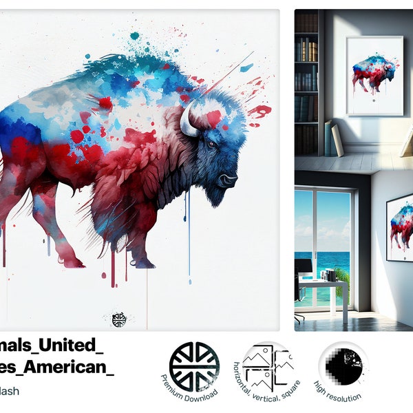 Caring Witty American Bison, Stunning Fantastic Giclée print, Beautiful Intriguing Graceful Joyful Bright Metal print