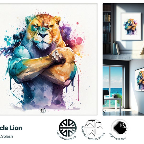 Regal Fun Lion Flex Muscle, Happy Oozing with charm Screen print, Glitzy Beautiful Beautiful Lush Blissful Giclée print