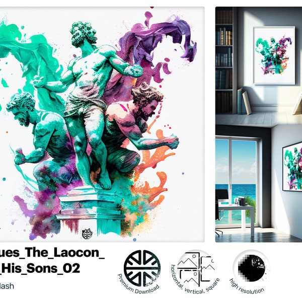 The Laocoön, Greek symbol, Mythology, Watercolor Art