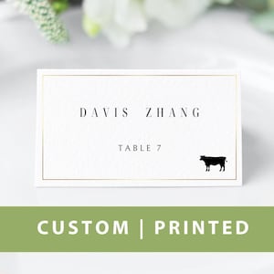 Marque-places dorés élégants IMPRIMÉS avec choix de repas, marques de placement, carte de table pour le dîner, carte de visite d'invité, impression personnalisée pour marque-place