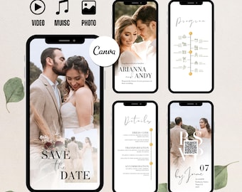 Invitación en video para guardar la fecha / Plantilla de boda editable en Canva / Invitación digital animada / Invitación por teléfono y correo electrónico