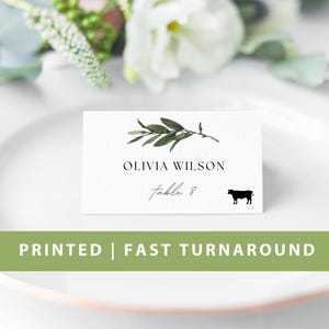 PRINTED Olive Branch Place Cards with Meal Icon, Custom Wedding Place Card, Greenery Place Cards, Table Cards, Custom Placement Cards