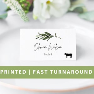 Personalized Olive Wedding Place Cards with Food Icon,  PRINTED  Greenery Place Card, Table Cards, Custom Placement Cards, Dinner Card