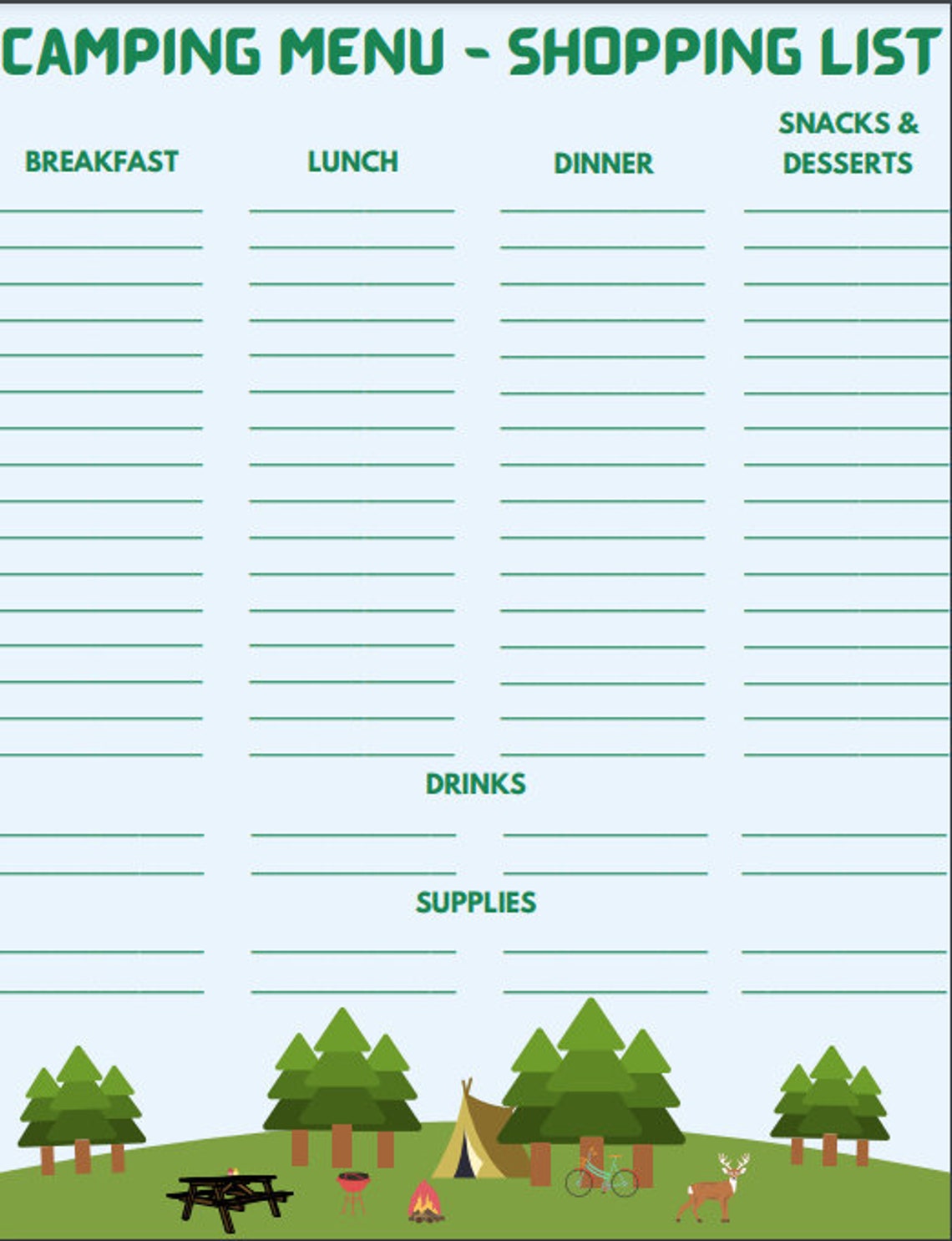 Checklist Menu Slip Examples Camping Checklist & Menu Planner - Etsy
