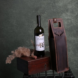 Genuine Leather Wine Tote, Leather Mother&#39;s Day Gift, Custom Leather Wine Bag , Custom Wine Tote Leather, Vintage Wine Bottle Holder