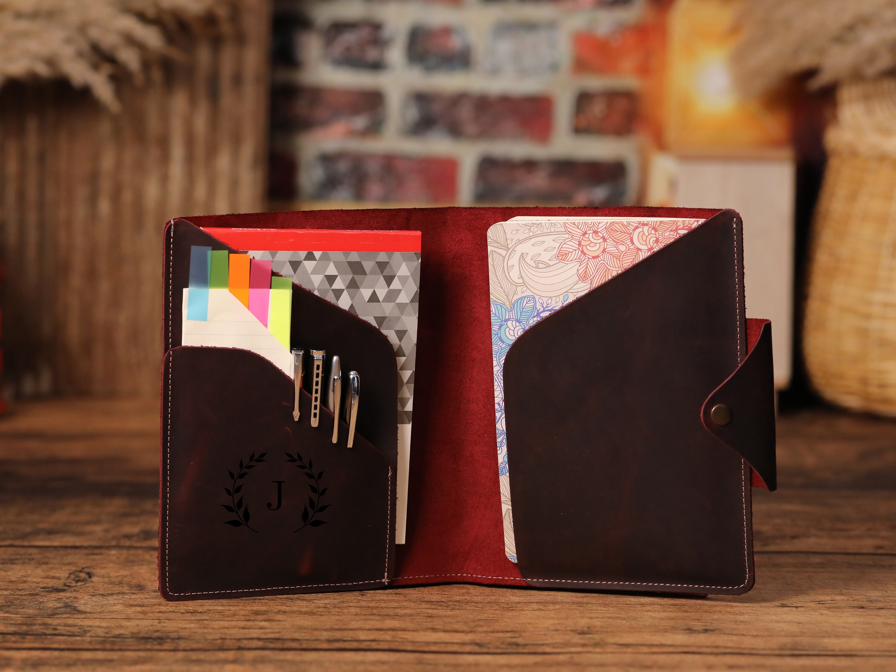 Leather Folder Organizer, Leather Padfolio A5, Engraved Portfolio