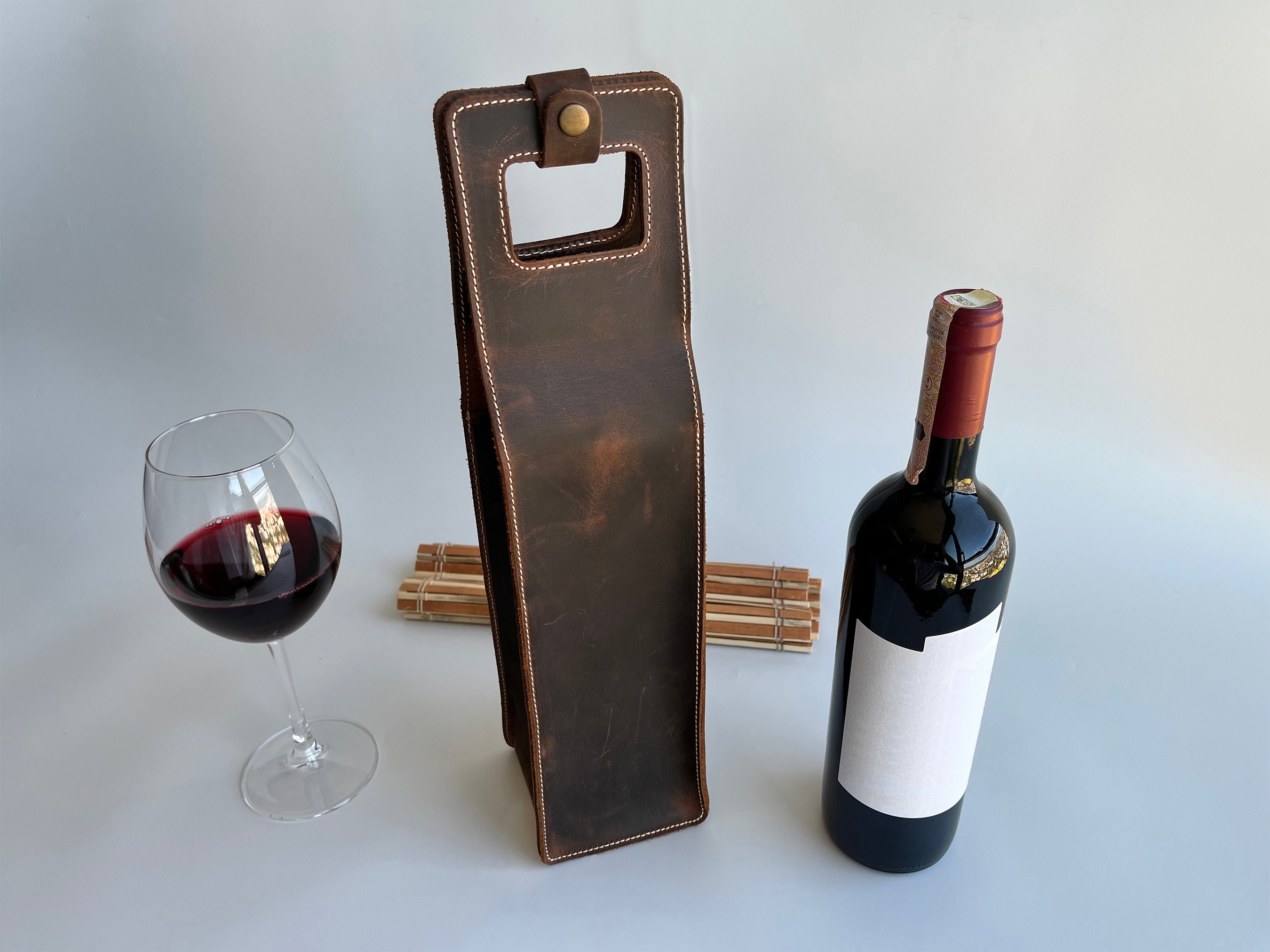 Personalized Leather Wine Bag, Custom Wine Bottle Holder, Genuine Leather Wine Bag,custom ...