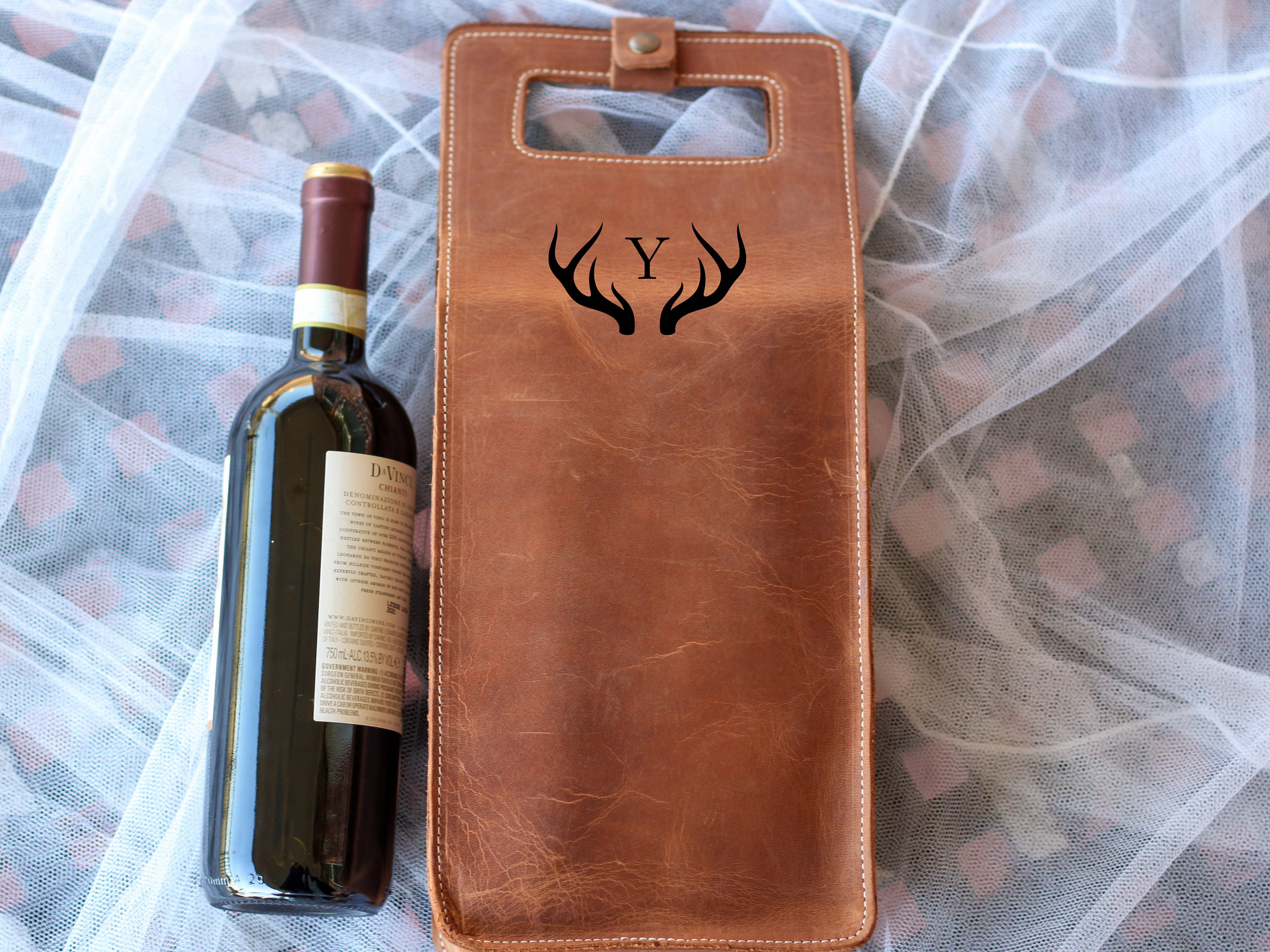 Double Wine Leather Carrier, Personalized Wine Bag, Engraved Wine Case, Genuine Leather Wine ...
