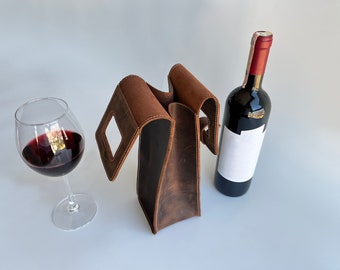 Personalized Leather Wine Tote Bag, Personalized Leather Wine Caddy, Christmas Gifts For Him, Monogrammed Wine Sleeve, Wine Accessories