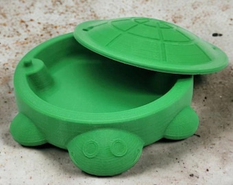 Mini Turtle Sandbox w/Lid | Turtle Sandbox Figurine | Turtle Storage Container