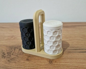 Salt And Pepper Shakers With Caddy | Modern Kitchen Products | Customizable | 3D Printed