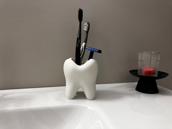 Toothbrush Holder | Tooth Shaped Bathroom Organizer | Glow in the Dark Option | Fun Gift for Dentists and Kids