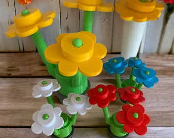 Life-Size Building Brick Flower Sculpture: PETG Plastic Decor