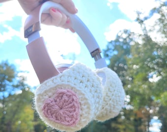 Crochet Beats Headphone Cover For The Music Lover Accessory Headset Charm Cozy Hearts, strawberries, bow, star - Teen Sister Girlfriend Gift