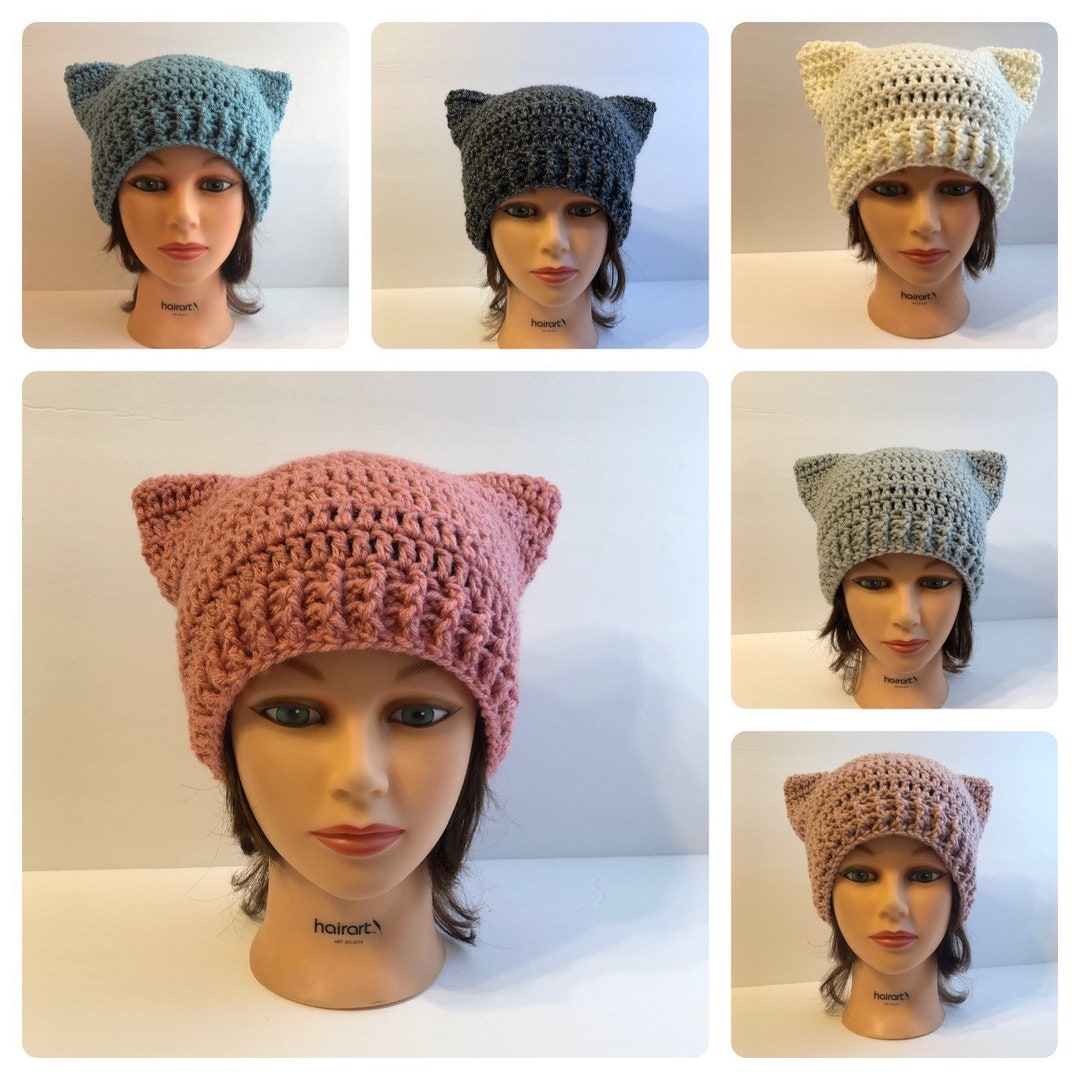 Cat Ear Beanie Hat Crochet Cat Ears Pick Your Color Etsy