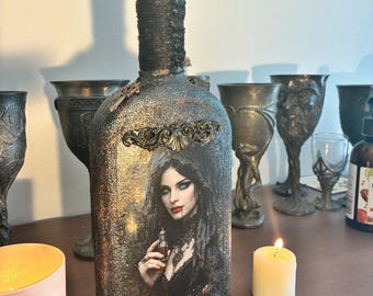 Shadow Bloom – Handmade Gothic Altered Bottle with Rose Topper