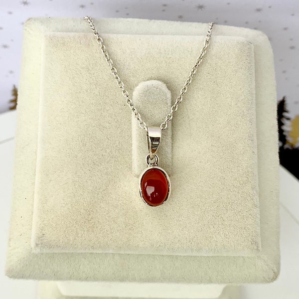 Carnelian Cabochon Red Oval 925 Sterling Silver Handmade Boho Pendant Birthstone Chakra Healing Confidence Stone Christmas Gift For Her