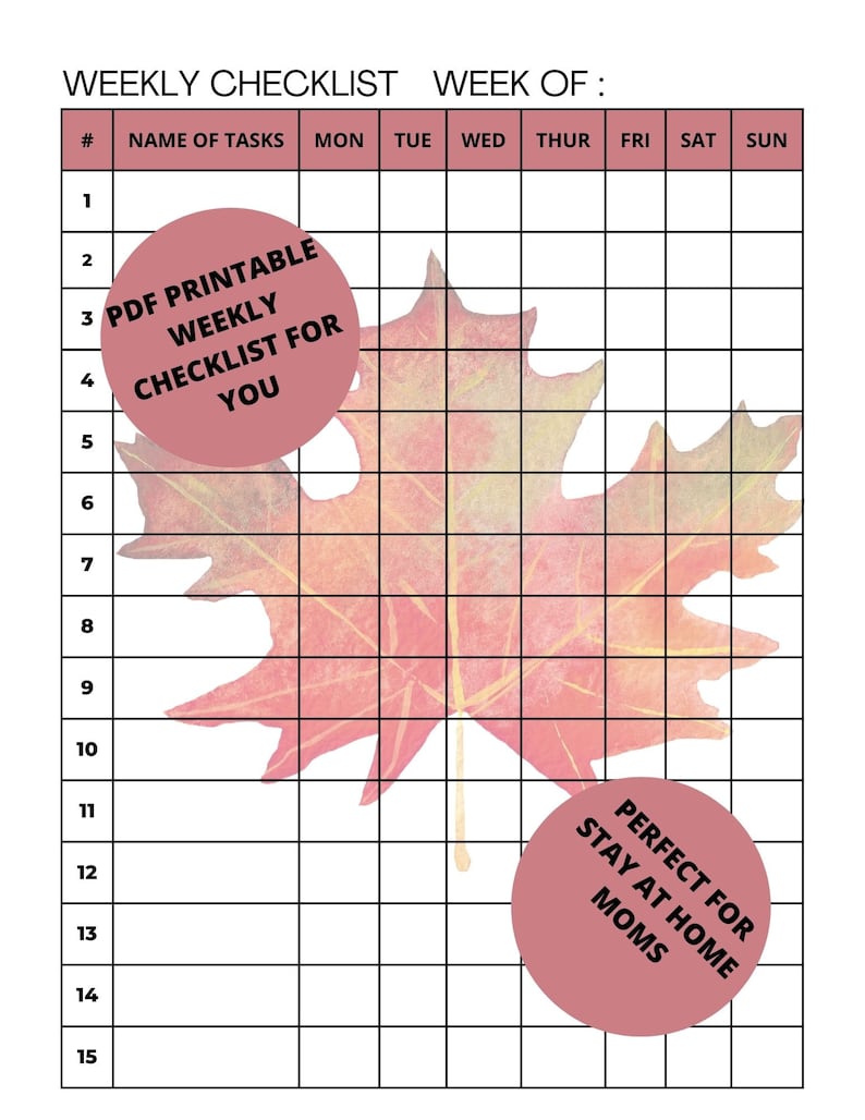 Checklist Rows WEEKLY CHECKLIST - Etsy