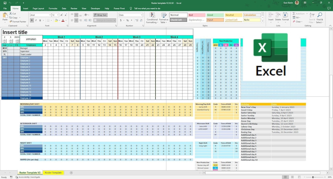 Professional Excel Roster Template Efficient Rotating Shift Etsy Professional Excel Roster Template Efficient Rotating Shift Etsy