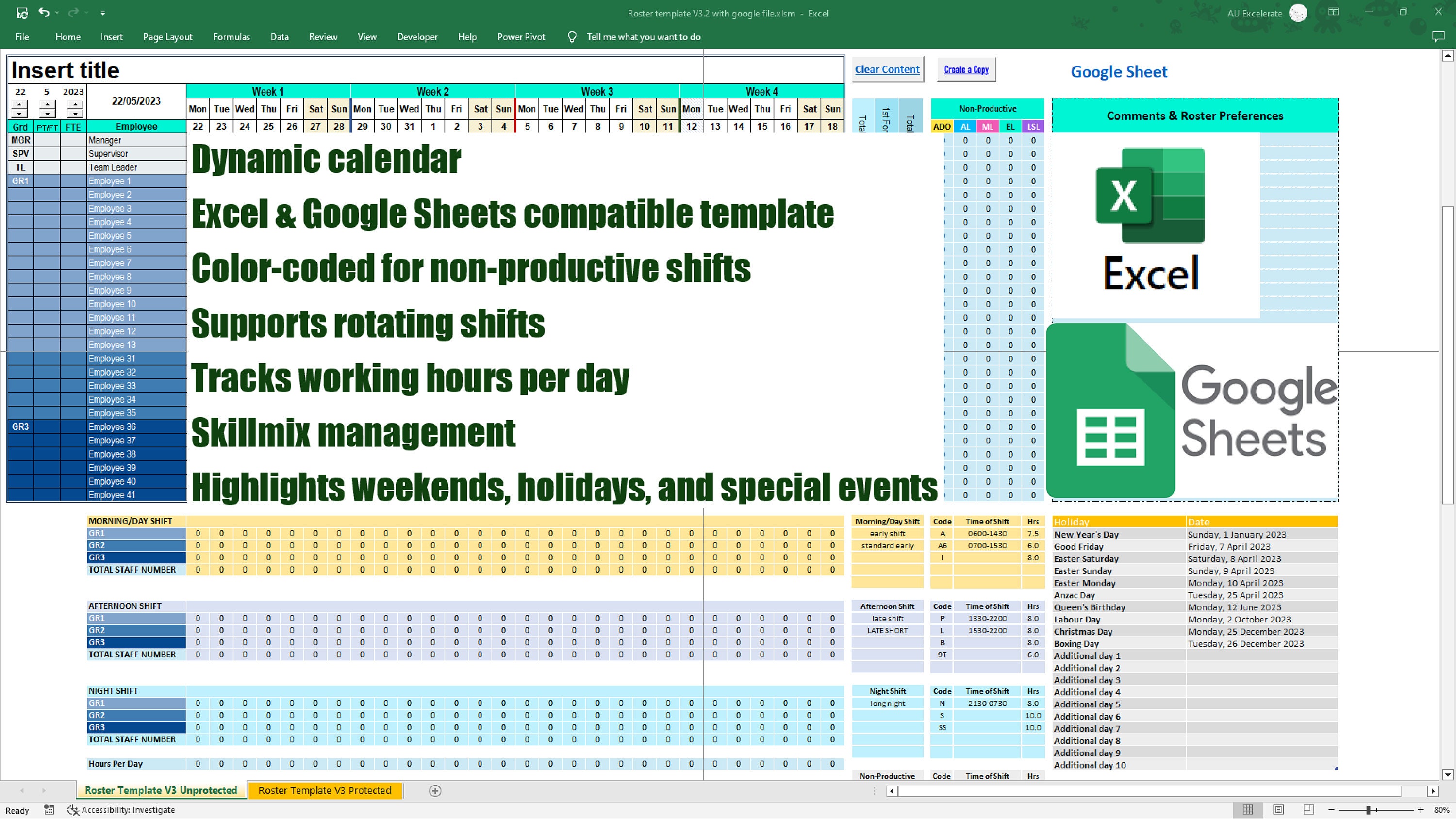 Comprehensive Employee Roster Template Excel and Google Sheet Efficient ...