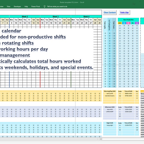 Professional Excel Roster Template: Rotating Shift Planner for Staff Management