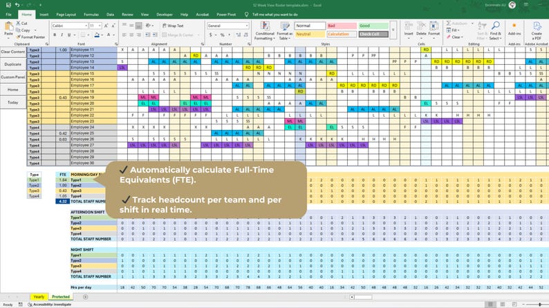 52‑week Excel Shift Roster Template – Employee Schedule Planner With ...