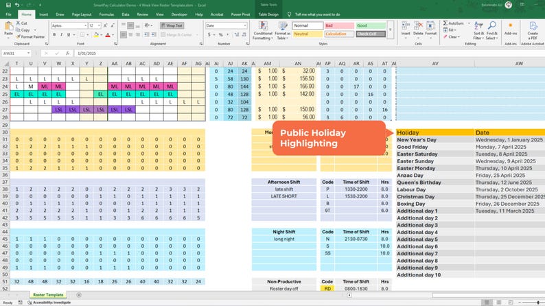 Excel Roster Template | 4‑week Rotating Shift Planner & Employee ...
