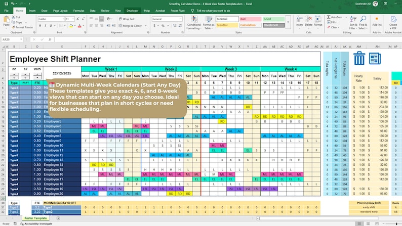 Excel Employee Shift Roster Template | 4, 6 & 8‑week Rotating Schedule ...