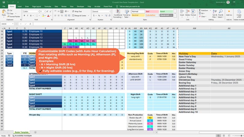 Perfect Shift Rota Monthly Excel Employee Schedule | Staff Roster With Payroll, FTE ...