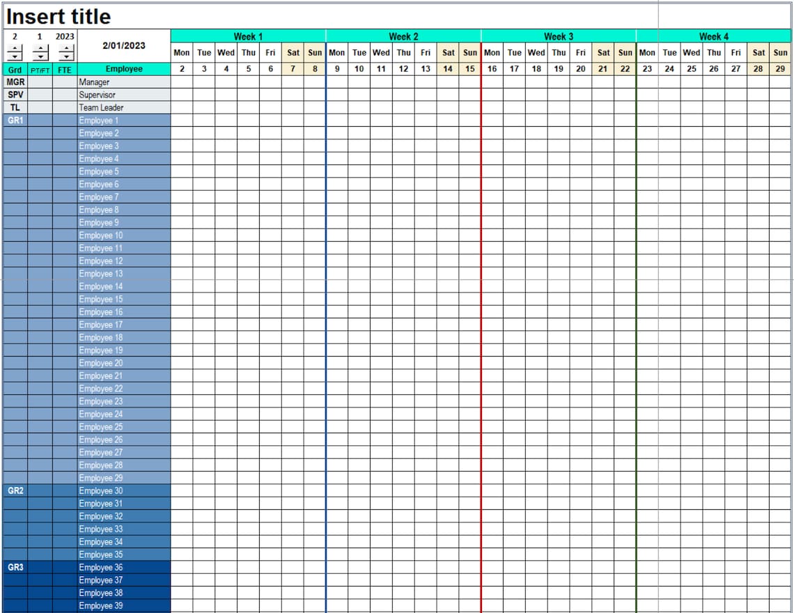 Professional Excel Roster Template: Rotating Shift Planner for Staff Management Etsy
