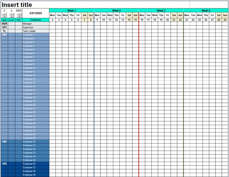 Professional Excel Roster Template: Rotating Shift Planner for Staff ...