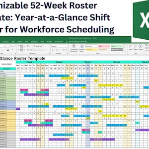 Customizable 52-Week Excel Roster Template: Year-at-a-Glance Shift Planner for Workforce Scheduling