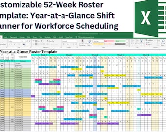 Customizable 52-Week Excel Roster Template: Year-at-a-Glance Shift Planner for Workforce Scheduling