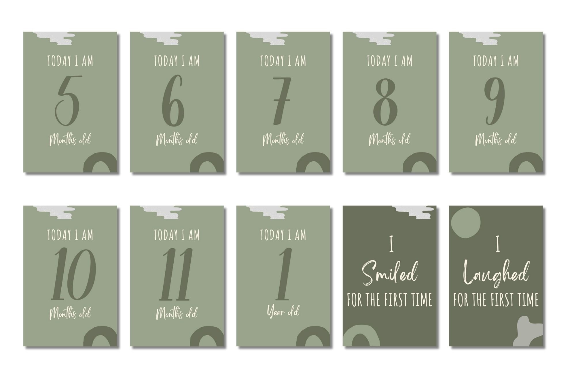 Sage Baby Printable Milestone Cards, First Year Milestones, Newborn ...