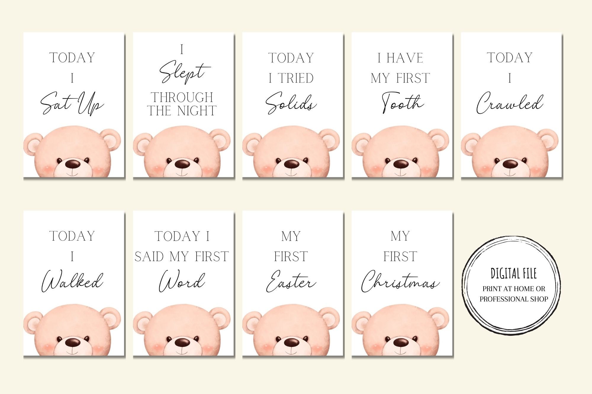 Cute Teddy Printable Milestone Cards, First Year Milestones, Newborn Keepsake, Digital Download ...