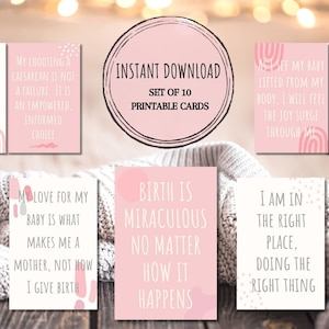 C Section Pink Birth Affirmations, Birth Affirmation Cards, 10 Printable Affirmations, Baby Shower Gift, Pregnancy Gift, Digital Download