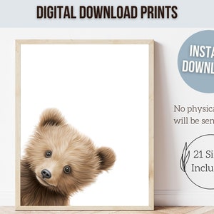 Peeking Bear Nursery Print, Teddy Bear Nursery Decor, Neutral Brown Nursery Decor, Baby Bear Nursery Wall Art Woodland Nursery Digital Print image 4