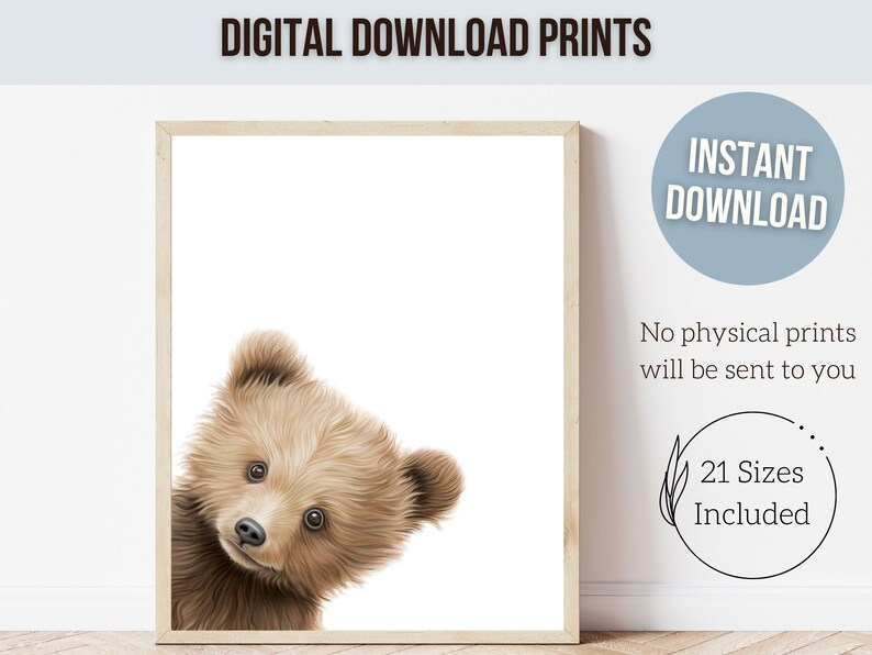 Peeking Bear Nursery Print, Teddy Bear Nursery Decor, Neutral Brown Nursery Decor, Baby Bear Nursery Wall Art Woodland Nursery Digital Print image 4