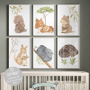 Australian Animal Nursery Prints, Kangaroo Printable, Koala Nursery Decor, Baby Room Gum Tree Wall Decor, Aboriginal Nursery Digital Prints