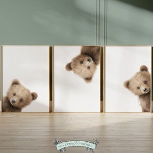 Peeking Bear Nursery Print, Teddy Bear Nursery Decor, Neutral Brown Nursery Decor, Baby Bear Nursery Wall Art Woodland Nursery Digital Print image 7