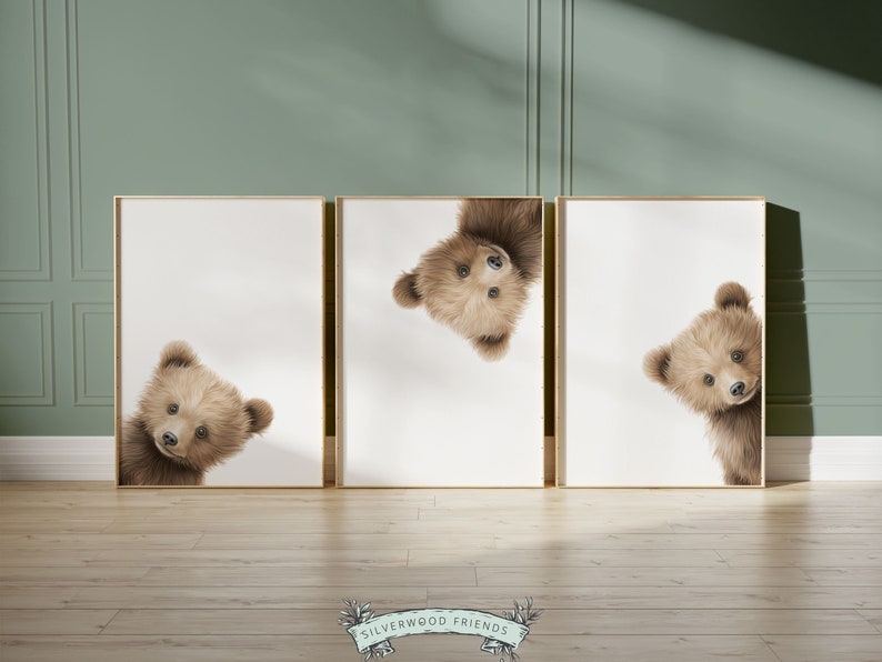 Peeking Bear Nursery Print, Teddy Bear Nursery Decor, Neutral Brown Nursery Decor, Baby Bear Nursery Wall Art Woodland Nursery Digital Print image 7