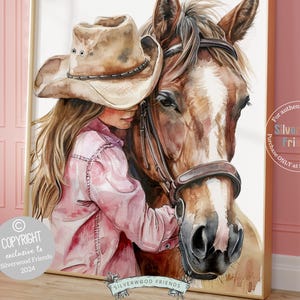 Cowgirl Print, Cowgirl Nursery Decor, Trendy Pink Western Decor, Girls Horse Riding Print, Horse Picture Dorm Room Wall Decor Digital Print