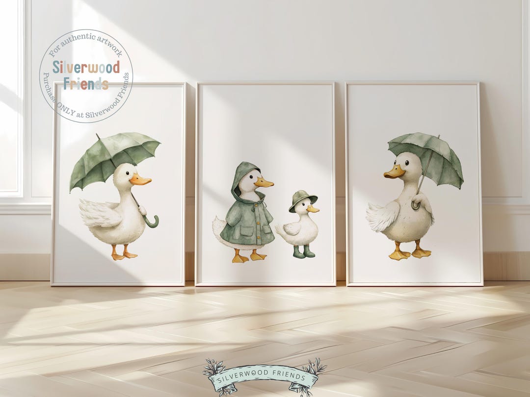 Set of 3 Duck Nursery Prints, Sage Green Duck Nursery Decor, Gender ...