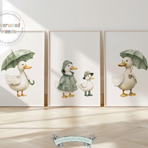 Set of 3 Duck Nursery Prints, Sage Green Duck Nursery Decor, Gender Neutral Duck Nursery Wall Art, Kids Farm Room Wall Decor Digital Print