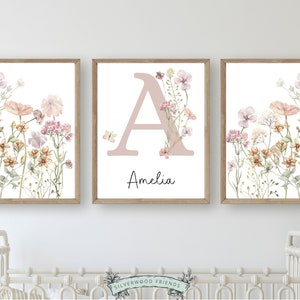 Our gorgeous custom wildflower nursery name prints with watercolour butterfly’s, are perfect as a custom nursery print set for your new baby or as a unique baby shower gift.