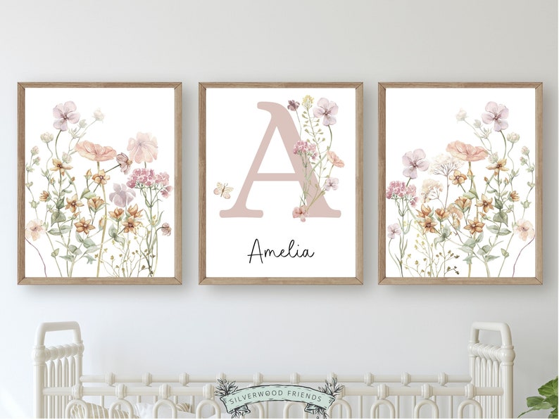 Our gorgeous custom wildflower nursery name prints with watercolour butterfly’s, are perfect as a custom nursery print set for your new baby or as a unique baby shower gift.