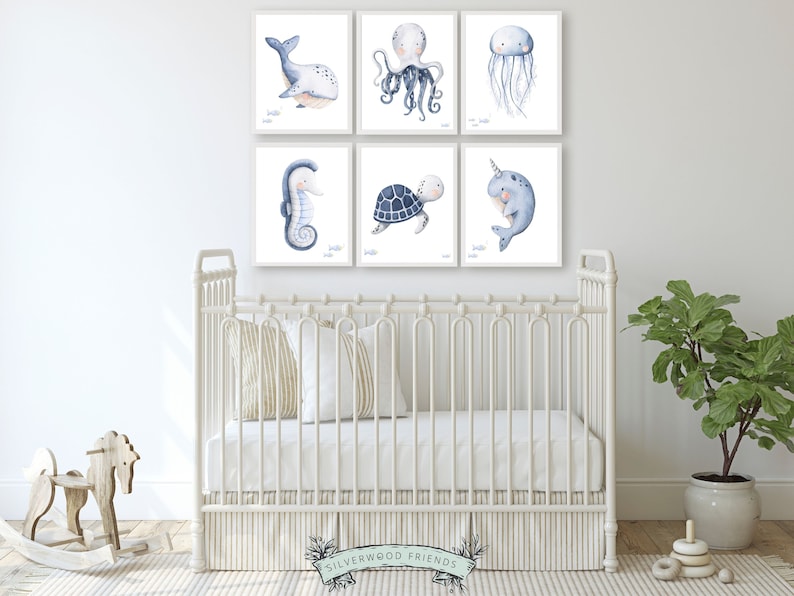 Sea Animals Ocean Nursery Decor Set of 6 Sea Life Nursery Etsy